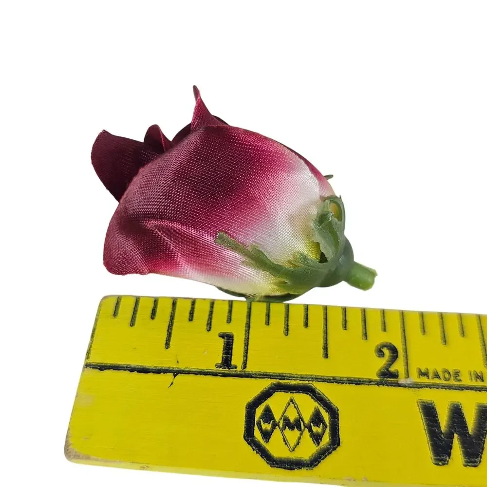 50 Wine Red Satin Rose Buds Stemless Wedding Floral Craft DIY 2 inch Burgundy